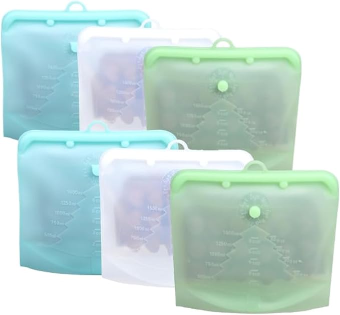 Reusable Silicone Food Bag with Day of the Week Organize| 100% Sustainable, Zero Plastic| 100% Leak Proof Reusable Bags| 3 colours with Large Size & a Hook for Easy Hanging