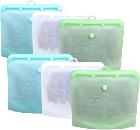 Reusable Silicone Food Bag with Day of the Week Organize| 100% Sustainable, Zero Plastic| 100% Leak Proof Reusable Bags| 3 colours with Large Size & a Hook for Easy Hanging
