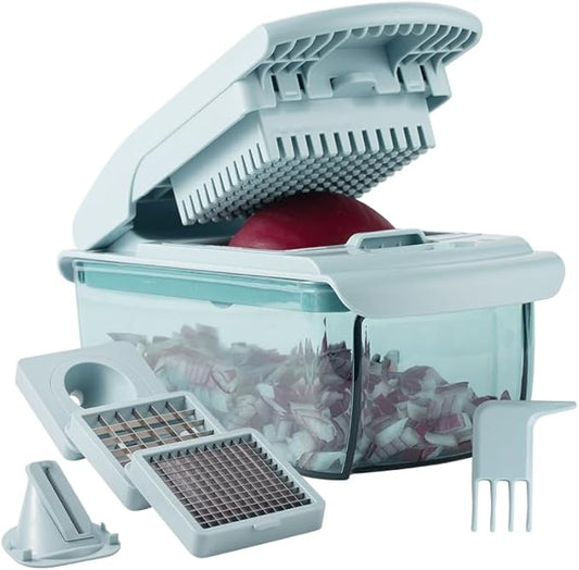 Cook with Color Vegetable Chopper - Multifunctional 11 in 1 Vegetable Chopper with Container - Food Chopper to Dice, Chop, Slice, Julienne and Spiralize, Blue