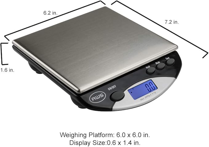American Weigh Scales AMW Series Precision Digital Kitchen Scale, Stainless Steel, 2000G x 0.1G (AMW-2000)