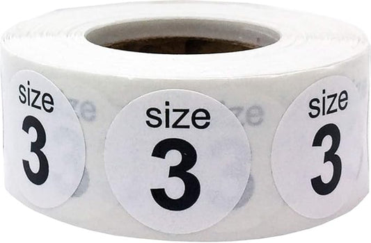 Shoe Size 3 White Stickers - 3/4 Inch Round, 500 Semi-Gloss Adhesive Labels Per Roll for Retail, Footwear Inventory, and Organization - Made in The USA