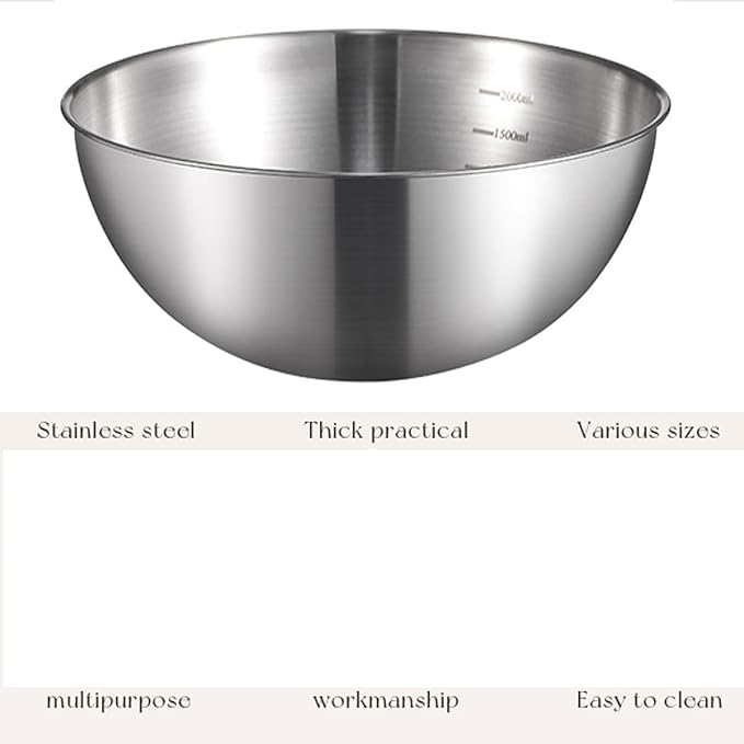 Stainless Steel Salad Bowls Set of 2 Mixing Bowl with Measurement Markings Snacks Bowls, 4.23 Quart Serving Bowls for Mixing, Cooking, Baking, Prepping and Home Kitchen Food Storage Bowls