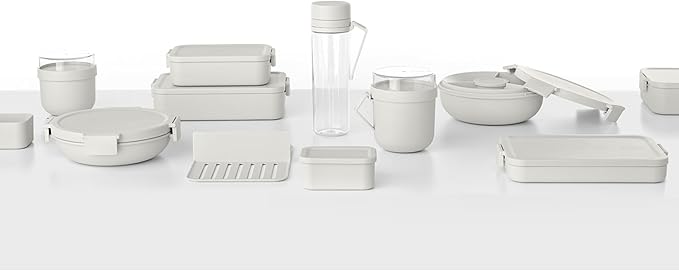 Brabantia Make & Take Bento Lunch Box (Light Gray) 2 Compartments & Lidded Pot, Lift-Out Tray Divider, BPA-Free, Airtight Snap Locks, Microwave & Freezer Safe, Travel Meal Prep Container