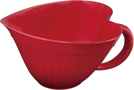 UPware Melamine Batter Bowl with Pour Spout, Handle and Non-Slip Base, Grip Handle for Easy Mix and Pour, Home Essentials Cooking and Baking Tools, Batter Bowl (3.5 qt, Red Heart)
