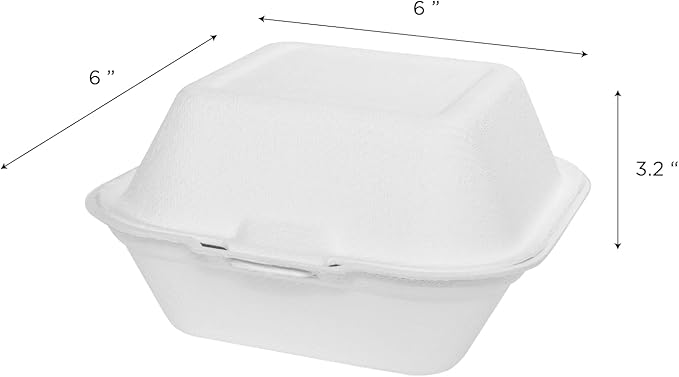 KARAT EARTH Clamshell Take Out Food Containers [6"x6", 500 ct ] Compostable To Go Containers, Natural Biodegradable Bagasse, Made of Sugarcane Fibers | White