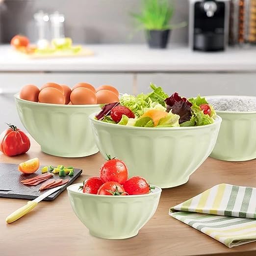 Mixing Bowls with Lids Set,Plastic Bowls Prep Bowl with Lid,Mixing Bowl Set for Kitchen Cooking, Baking,Storage Food,4 Big Nesting Bowls and 1 Egg Whisk,Microwavable,Stackable