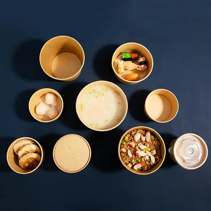 12oz Soup Containers with Vented Lids, Disposable Ice Cream Cups Kraft Paper Soup Bowls Paper Food Storage Containers, Microwavable and Freezer Safe for Hot and Cold Use (50 Pcs - Kraft, 12 oz)