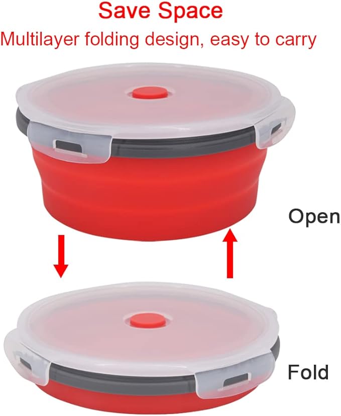 Guyuyii 4 Pack Collapsible Bowls with Lids – Space-Saving Food Container Sets for Home Kitchen, RV, Camping, Outdoor Cooking – Microwave, Dishwasher, Freezer Safe for Travel and Camper Use