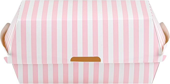 Restaurantware Bio Tek 6.7 x 3.5 x 3.5 Inch Clamshell Food Containers 100 Disposable Sandwich Containers - Hinged Lid Tab-Lock Closure Pink And White Paper Hot Dog Containers Greaseproof