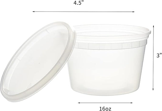 FULING [48pack 16oz Plastic Containers With Lids Deli Disposable Food Storage Takeout Containers Airtight BPA-Free Leakproof Round Bowls for Soup Salad Restaurant Supplies With Clear Lids