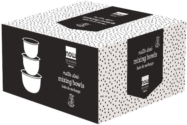 Now Designs Matte Coated Steel Mixing Bowls, Silver, 5 qt, 3 qt, 1.5qt, Set of 3