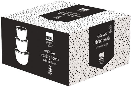 Now Designs Matte Coated Steel Mixing Bowls, Black, 5 qt, 3 qt, 1.5qt, D7xH3.57 / D9xH4.75 / D10.25xH5in, Set of 3