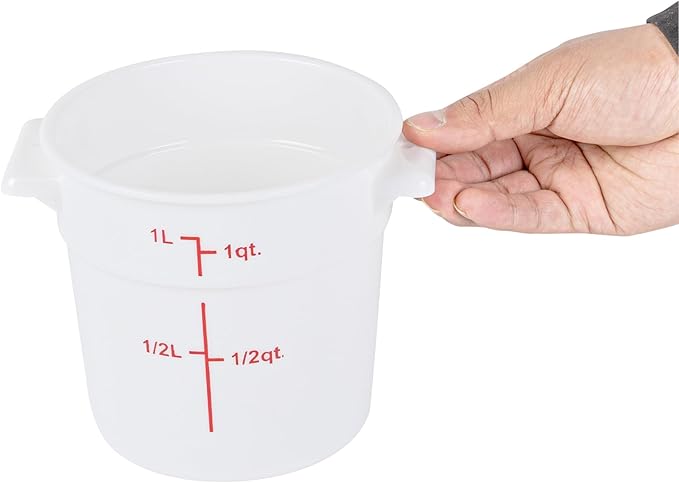 Restaurantware-Met Lux 1 Quart Food Storage Container, 1 White Storage Container - Lids Sold Separately, Red Volume Markers, Dishwashable Container, Side Handles, For Storing Foods