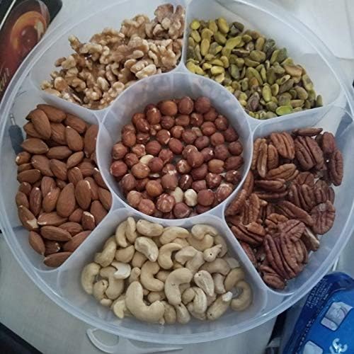 2 Pack - Candy and Nut Serving Container, Appetizer Tray with Lid, 6 Compartment Round Plastic Food Storage Lunch Organizer, Divided Christmas Keto Snack Plate, Dish Platter w/Cover, 10-Inch
