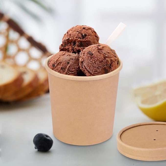 16 oz 25 Pack Paper Soup Containers with lids, Disposable Kraft Food Cups, Soup Cups Paper Ice Cream Cup, Dessert Cup, Yogurt Ice Cream Containers. Great For Restaurants, Take Outs, or To-Go Lunch
