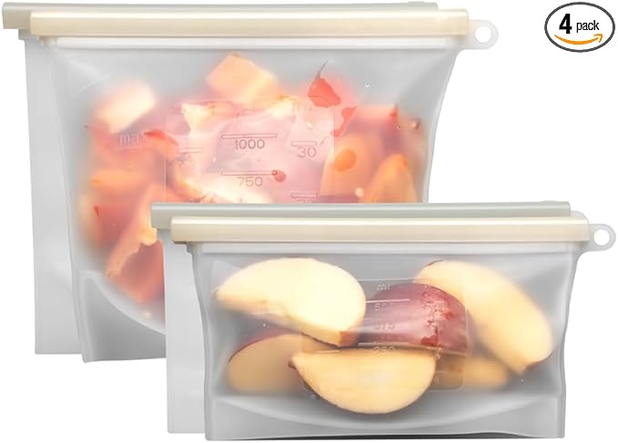 Reusable Silicone Bags for Food Storage - Silicone Zip Lock Bags - Versatile & Durable Reusable Snack Bags - Set of Silicone Food Storage Bags - Reusable Silicone Bag by Paumy