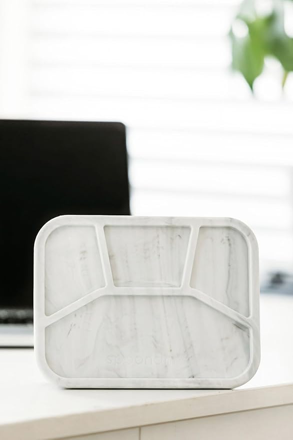 Spoondrift Leakproof Silicone Bento Box Lunch Box 100% Food Grade, BPA- Free Silicone, Lightweight, Microwave Safe, Freezer safe, Dishwasher Safe, 4 Compartment, Includes 1 Box (Marble)