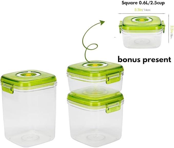 Vacuum Seal Food Storage Containers - Fresh Save, Keep Dry for for Grains, Pet Food & Bulk Buying - 2 Pcs +1 Pc, BPA Free, Leak Proof - Dishwasher, Freezer & Microwave Safe