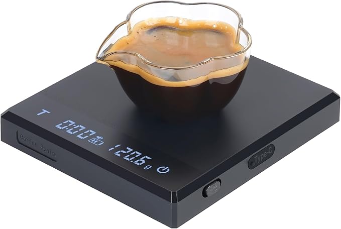 IKAPE Digital Coffee Scale with Timer, 2kg/0.1g High Precision Rechargeable Drip Espresso Scale with Tare Function, LED Display(Black)