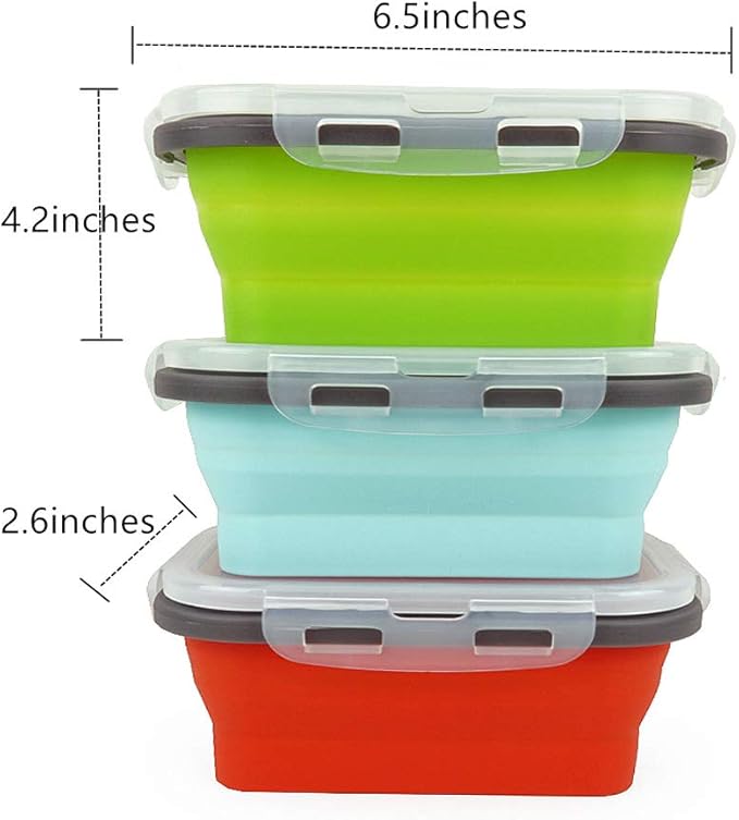 CARTINTS Set of 3 Collapsible Food Storage Containers Collapsible Silicone Bowls, Silicone Lunch Containers with Airtight Lids, Microwave and Freezer Safe, 500ml