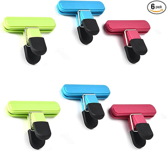 3 Inch Chip Bag Clips 6 Pack Assorted Sizes Food Bag Clips Plastic Heavy Seal Grip, 3 Colors (S)
