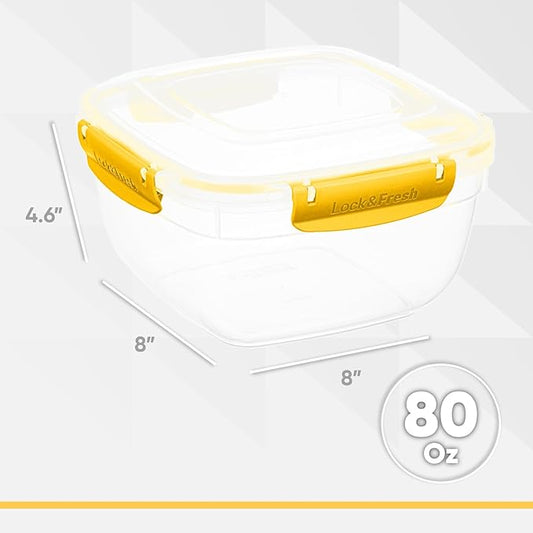 Superio Plastic Food Storage Containers with Airtight Lids, 2 Pack- 80 Oz, BPA Free, Leakproof, Stackable, Microwave, Dishwasher, Freezer Safe, Yellow