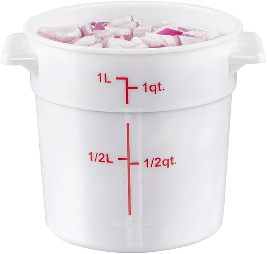 Restaurantware-Met Lux 1 Quart Food Storage Container, 1 White Storage Container - Lids Sold Separately, Red Volume Markers, Dishwashable Container, Side Handles, For Storing Foods