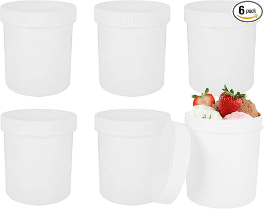 6 Pack Food Storage Containers with Screw on Lids 34 Oz Food Safe Round Plastic Containers, Freezer and Microwave Safe Storage Containers for ice Cream, BPA Free