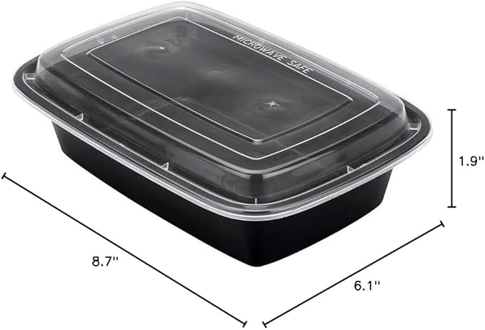 Asporto 38 Ounce Take Out Containers, 100 Food Containers With Lids - Microwavable, Disposable, Black Plastic To Go Food Containers, No BPA, For Take Out And Delivery - Restaurantware