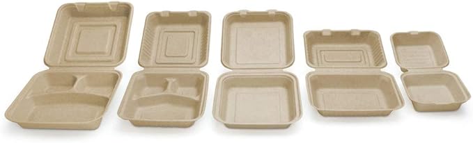 100% Compostable Disposable Food Containers with Lids [9”X9” 3-Comp 200 Pack] Eco-Friendly Take-Out TO-GO Containers, Heavy-Duty, Biodegradable, Unbleached by Earth's Natural Alternative