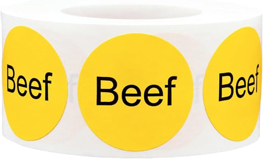 Yellow Beef Deli Labels 1 Inch Round Circle Dot 500 Total Adhesive Stickers