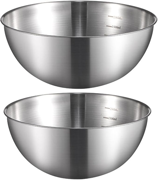 Stainless Steel Salad Bowls Set of 2 Mixing Bowl with Measurement Markings Snacks Bowls, 4.23 Quart Serving Bowls for Mixing, Cooking, Baking, Prepping and Home Kitchen Food Storage Bowls