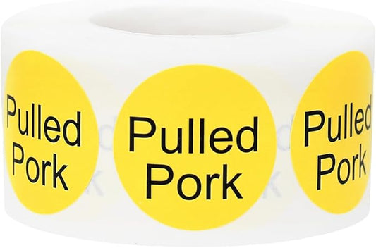 Yellow with Black Pulled Pork Circle Dot Adhesive Stickers, 1 Inch Round Labels, 500 Total Stickers