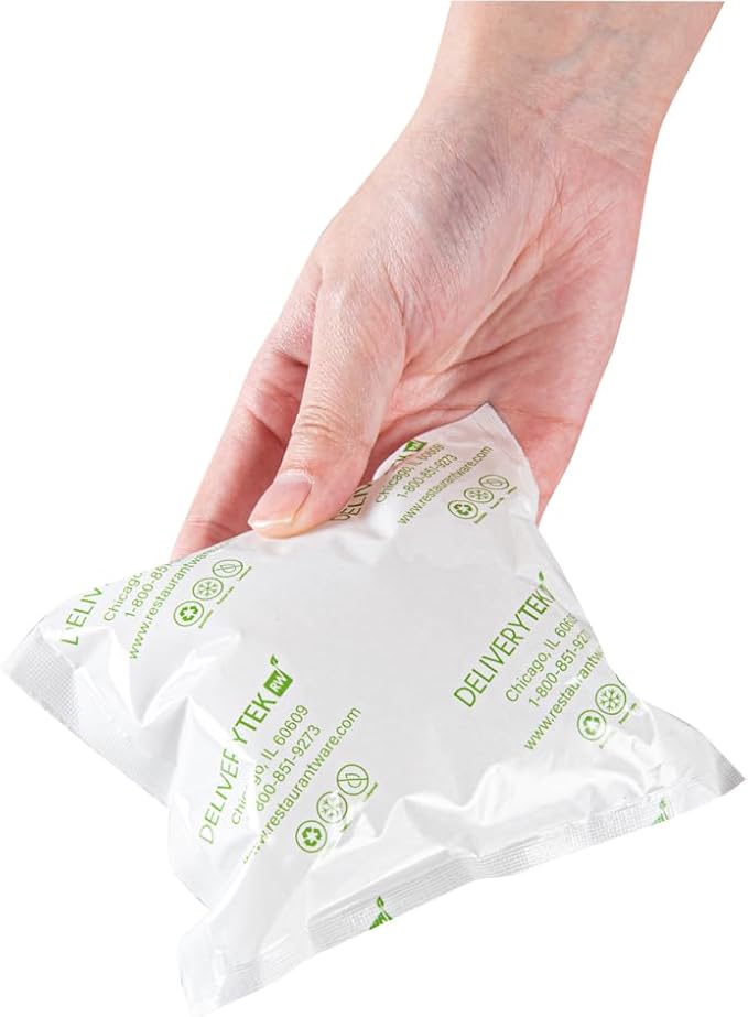 Restaurantware Delivery Tek 5.1 x 4.5 Inch Shipping Ice Packs 100 Durable Cold Packs - Easy-To-Use Design Leakproof Plastic Dry Ice Packs Reusable For Frozen Meat Vegetables or Beverages