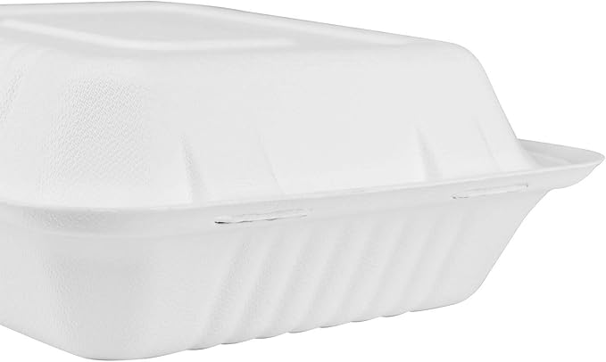 KARAT EARTH Clamshell Take Out Food Containers [8"x8", 200 ct ] 3 Compartments | Compostable To Go Containers, Natural Biodegradable Bagasse | White