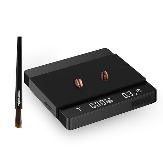 MHW-3BOMBER Espresso Scale with Timer, Small Coffee Scale with Gravity Sensing Device, Rechargeable Kitchen Scale 2kg/0.1g High Precision, Black ES6027B-OS+B5525B-OS