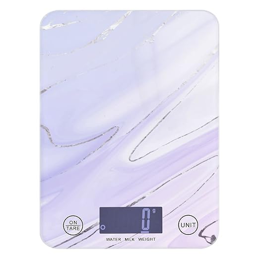 Food Scale Kitchen Digital Scale Food Ounces and Grams Dieting Baking Cooking Waterproof Glass Panels LCD Display,4 Units Scale Tare Function Marble Purple