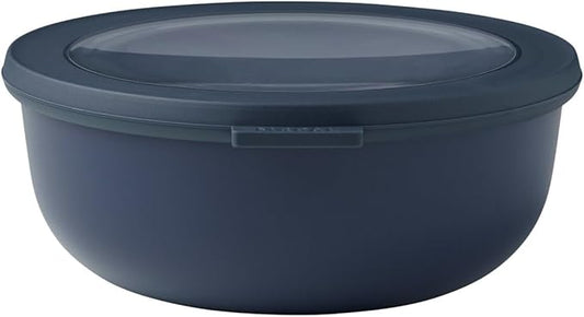 Mepal Cirqula 42oz/1,250ml Multi Food Storage & Serving Shallow Bowls with Transparent Lids | Perfect for Food Prep | Microwave & Dishwasher Safe | Nordic Denim | Made in Holland