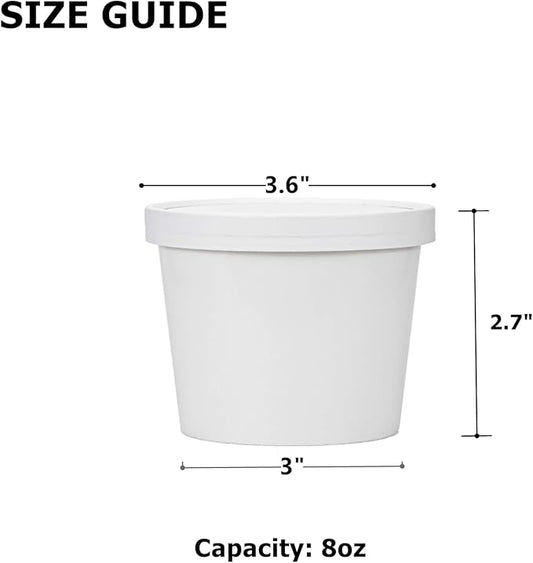 75 Pack Paper Food Containers with Lids, 8 Oz Cardboard Ice Cream Portion Cups, Reusable To Go Hot Dessert Bowls for Christmas Thanksgiving Gathering, White