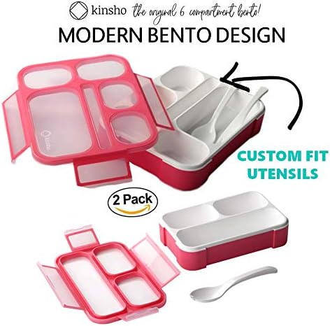 Bento Lunch Box and Snack Container Set for Kids Women | Small & Large Leakproof Boxes for Work School Daycare | Divided Portion Containers for Girls Teens Toddlers, Large and MINI, Pink 2 pack