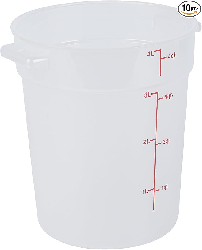 Restaurantware-Met Lux 4 Quart Food Storage Containers, 10 Translucent Storage Containers - Lids Sold Separately, Red Volume Markers, Dishwashable Containers, Side Handles, For Storing Foods