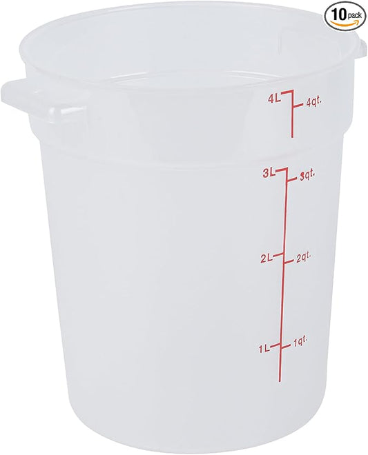 Restaurantware-Met Lux 4 Quart Food Storage Containers, 10 Translucent Storage Containers - Lids Sold Separately, Red Volume Markers, Dishwashable Containers, Side Handles, For Storing Foods