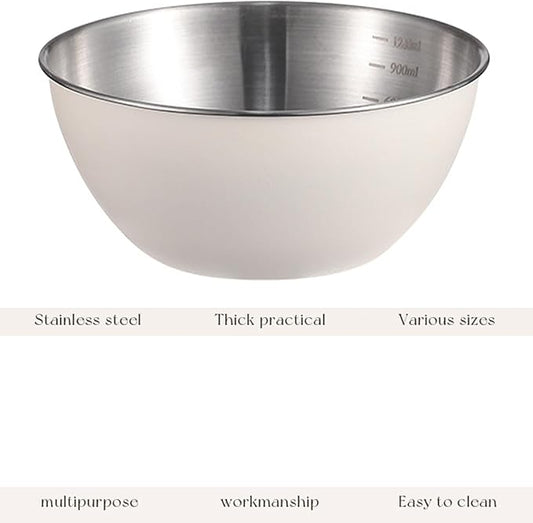 Stainless Steel Salad Bowls Set of 2 Mixing Bowl with Measurement Markings Snacks Bowls, 3.17 Quart White Serving Bowls for Mixing, Cooking, Baking, Prepping and Home Kitchen Food Storage Bowls