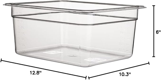 Restaurantware Met Lux 1/2 Size Food Storage Container 1 6 Inch Deep Proofing Box - Rectangle Graduated Measurements Clear Plastic Food Grade Storage Container Dishwashable Lids Sold Separately