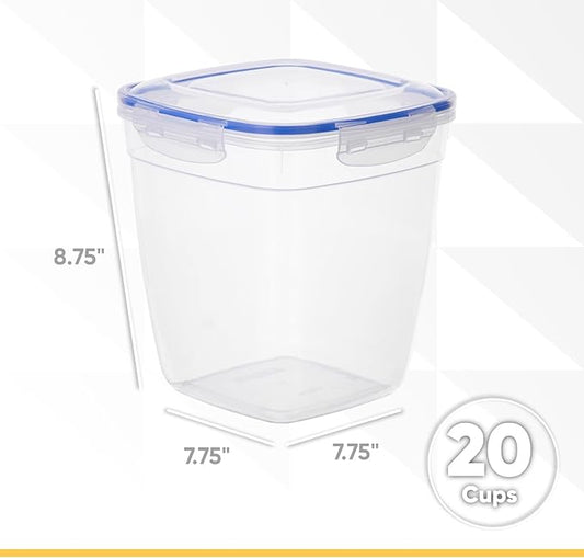 Superio Plastic Food Storage Containers with airtight Lid for Pantry, Fridge- BPA Free, Leakproof Sealed Container- Microwave, Dishwasher and Freezer Safe, Clear (20 Cup- 4 Pack)
