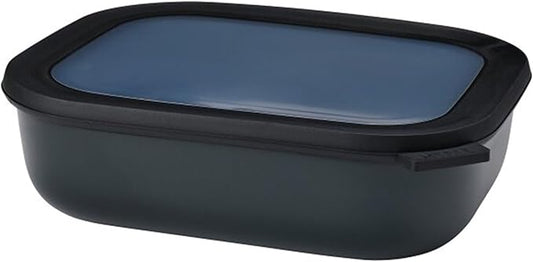 Mepal Cirqula 2000ml / 68oz Circular Rectangular Multi Food Storage & Serving Container with Transparent Lids | Perfect for Food Prep | Microwave & Dishwasher Safe | Nordic Black | Made in Holland