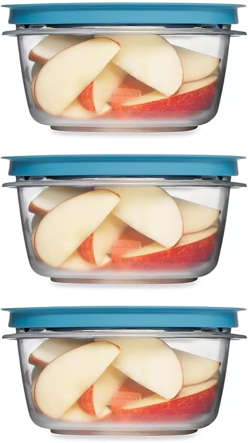 Rubbermaid Storage Containers, Easy Find Lids, Teal, 5 cup, Flex & Seal, Leak Proof Lids, Food Storage Set, Clear Meal Prep Flex Containers, 3 Piece Set