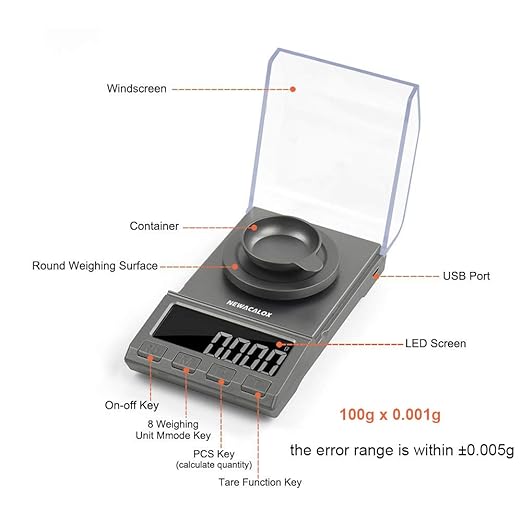 Digital Milligram Scale, 100g x 0.001g NEWACALOX Reloading High Precision Jewelry Scale,Portable Jewelry Scale with...