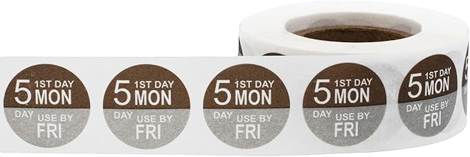 Dissolvable Monday Through Friday 5 Day Food Rotation Labels Use by 3/4 Inch 500 Adhesive Stickers