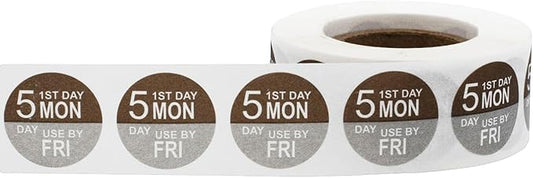 Dissolvable Monday Through Friday 5 Day Food Rotation Labels Use by 3/4 Inch 500 Adhesive Stickers